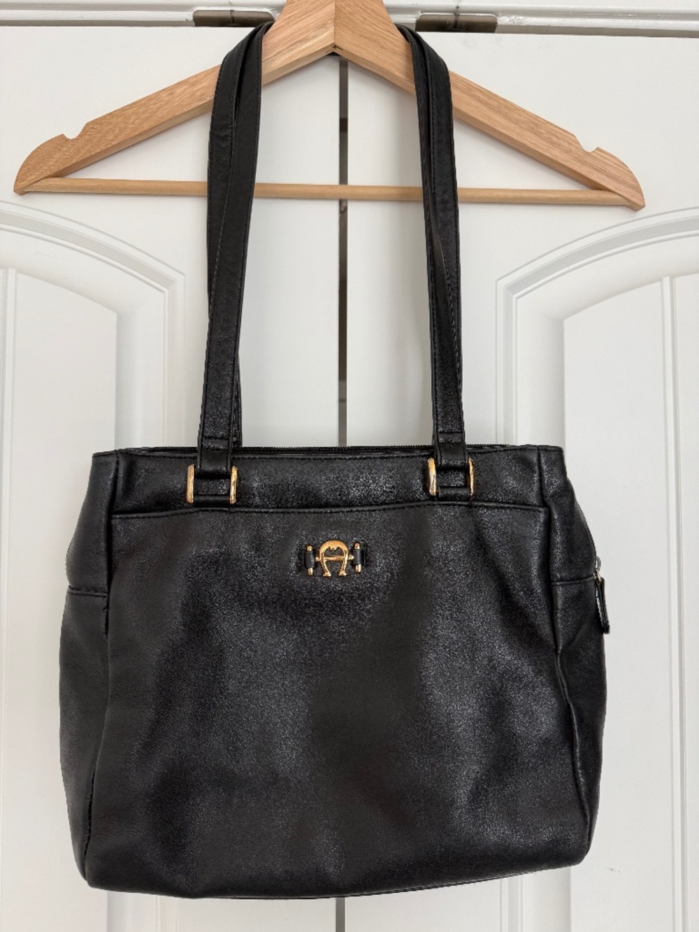 Vintage Etienne Aigner Black Genuine Leather Shoulder Tote Bag